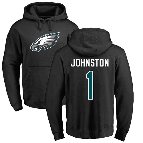 Men Philadelphia Eagles #1 Cameron Johnston Black Name and Number Logo NFL Pullover Hoodie Sweatshirts->philadelphia eagles->NFL Jersey